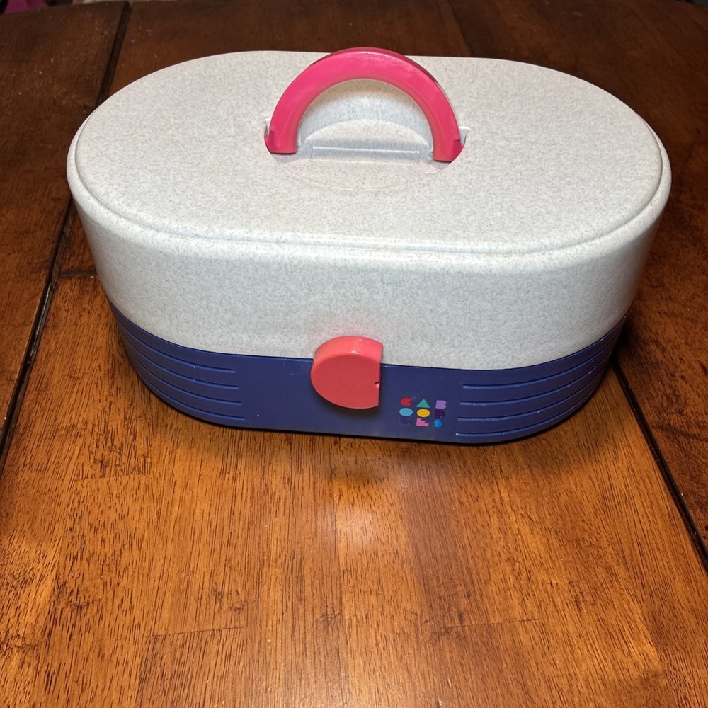 Caboodles Medium Cosmetic Makeup Jewelry Box w/ Mirror Blue Gray Pink 2615 Vtg